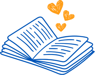 a blue book open with hearts coming out of the book seam a blue book open with hearts coming out of the book seam